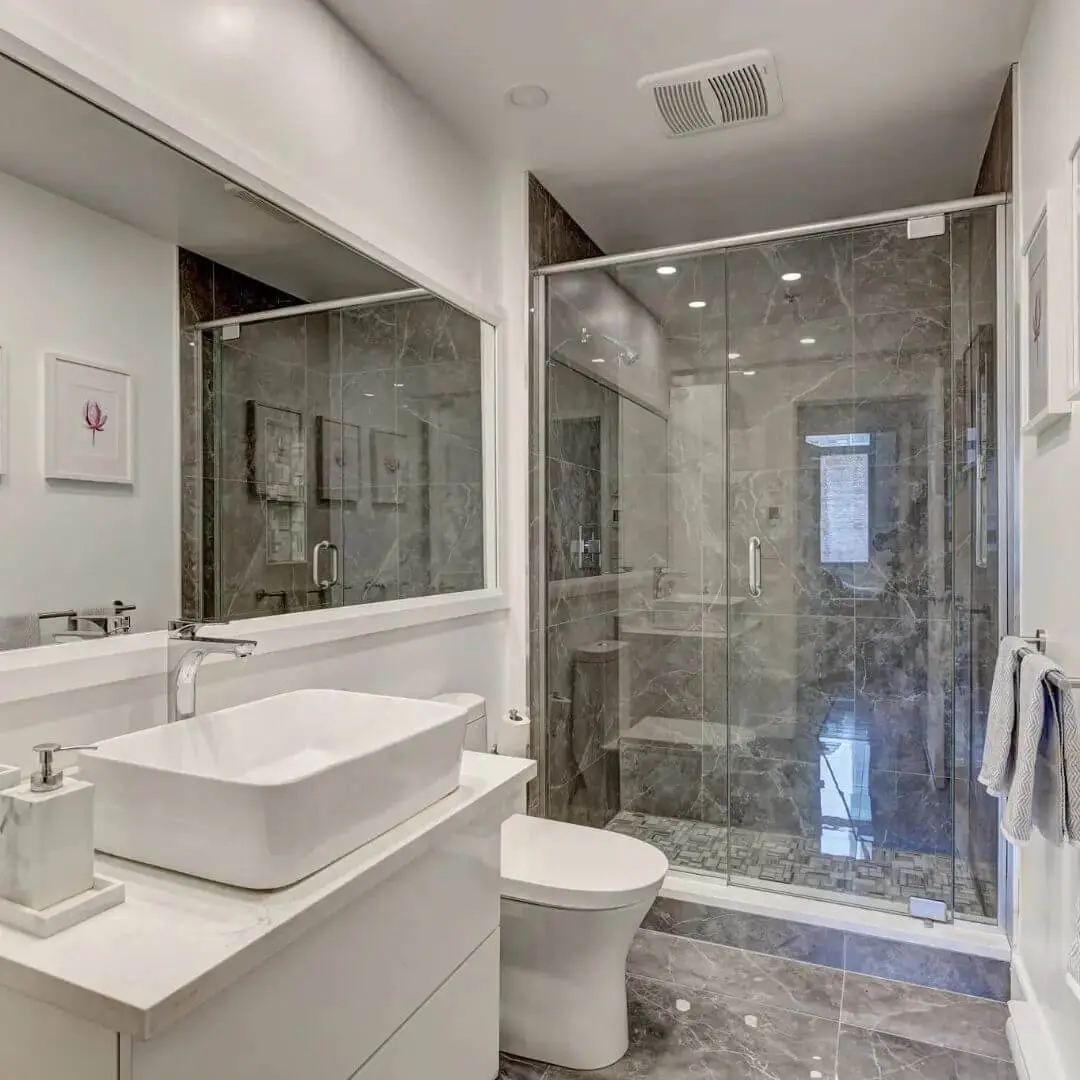 bathroom vanity and shower